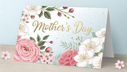 Elegant Mother's Day Card with Roses and Gold Script