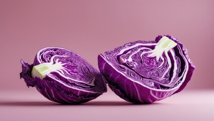 Sliced red cabbage on a pastel backdrop. Minimal fruit theme.