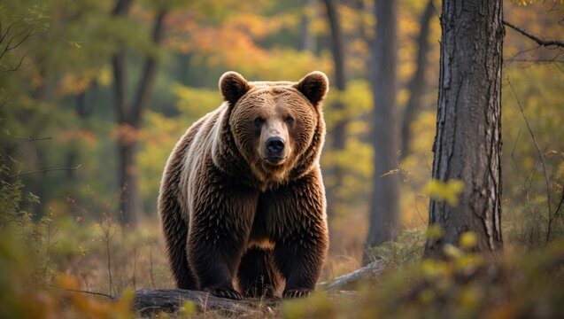 Large brown bear during autumn