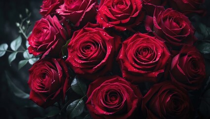 Dark abstract background featuring red roses.
