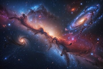 Obraz premium Enchanting Nebulae and Colorful Galaxies in Cosmic Landscapes