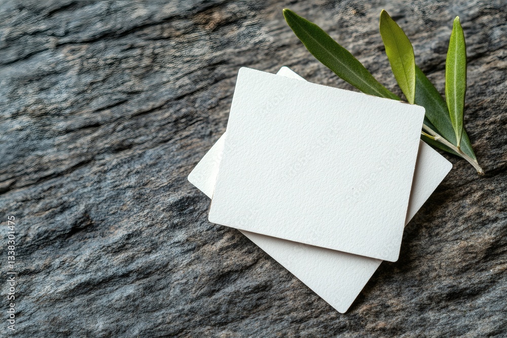 Poster blank cards resting on textured stone surface generative ai