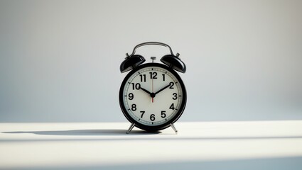 Black alarm clock on a white background. Morning, reminder. Concept of time.
