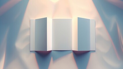 Blank brochure on a white surface, top view. Design mock-up.