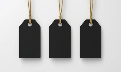 Blank black price tags with string for labeling and branding purposes