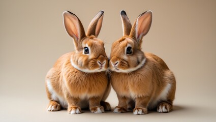 Obraz premium Cute bunnies set against a background, with space for text. Symbol