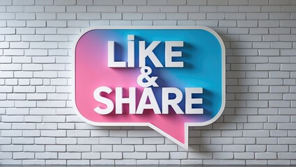 LIKE & SHARE on a white brick wall with a painted finish.