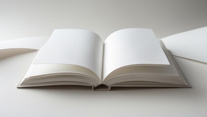 Blank open book, magazine or brochure on paper backdrop. Mock-up for graphic designers' portfolios.