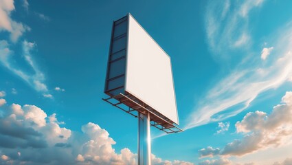 Billboard featuring a white surface for artwork, empty for any text, intended for advertising, messages, or quotes.