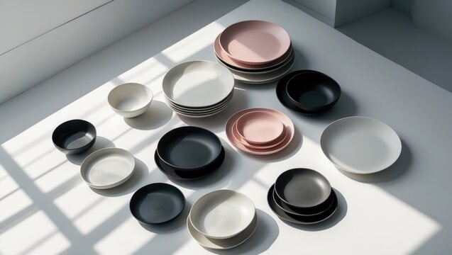 Elegant minimalistic design kitchenware products beautifully arranged.