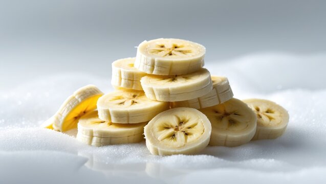 Banana slices placed separately on a white background.