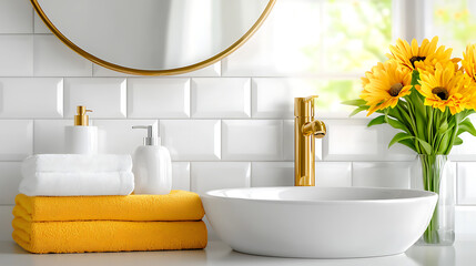 Bright and clean bathroom with white subway tiles modern design home interior minimalist style cozy environment natural light concept