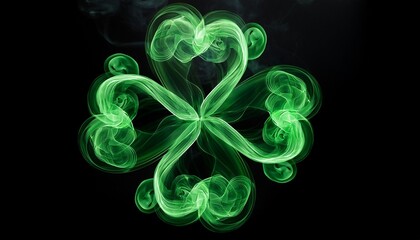 Obraz premium Stylish green smoke curls into a clover shape on a dark background. Elegant, mysterious, and artistic design for St. Patrick’s Day, luck symbols, or creative projects.