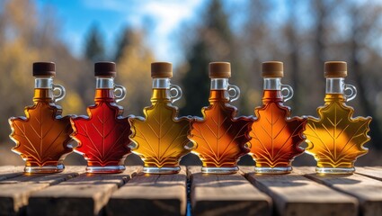 Different color variations of maple syrup produced by a backyard hobbyist.