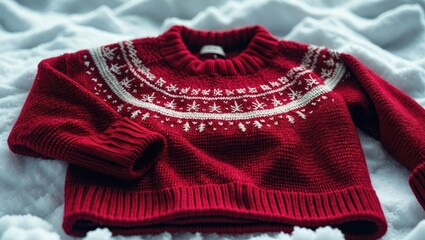 Red knitted sweater isolated on a white background, winter holiday apparel.
