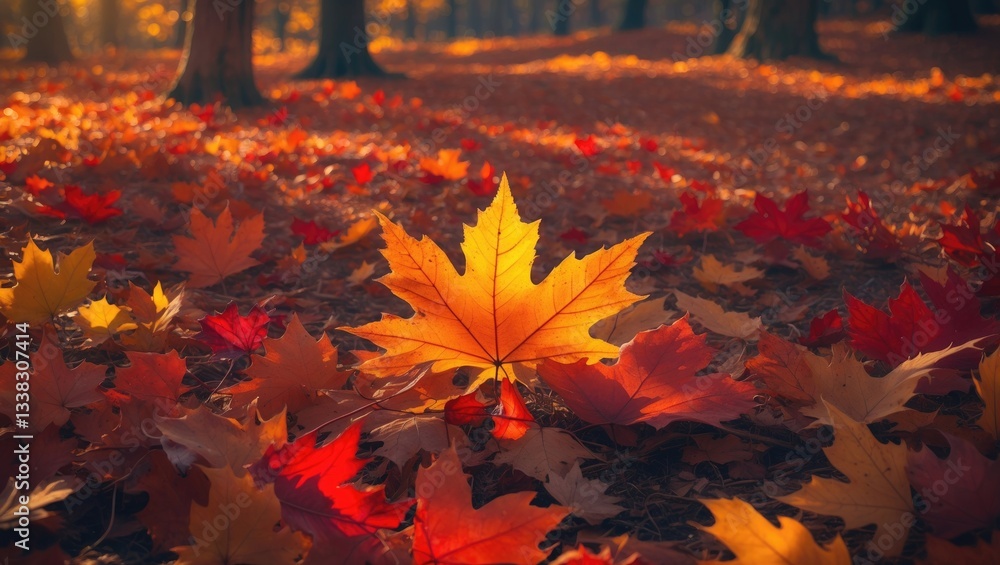 Poster colorful autumn leaves background in red and orange. outdoor scene. an ideal background image of fal