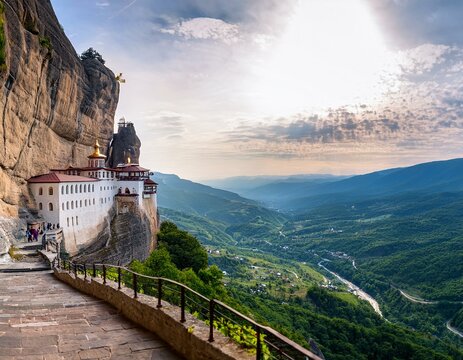 The Ostrog Monastery, an awe-inspiring white stone monastery built into a towering 