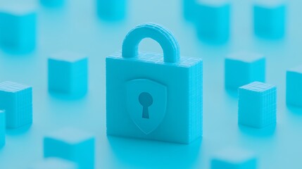 3D Printed Lock and Shield Representing Cybersecurity Concepts in a Modern Digital Environment