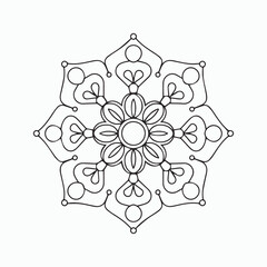 Easy Floral Mandala Coloring Page for Mindfulness & Relaxation. Mandala Line Art Illustration