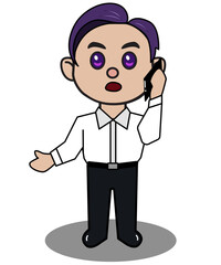 phone call calling chatting chat negotiation contact selling seller boss worker job business man men boy handsome chibi cartoon figure graphic design video editing vector stock element