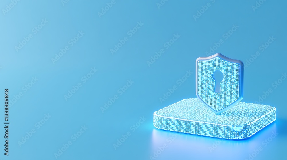 Aufkleber abstract 3d security shield icon with padlock on soft blue background for digital protection concept
