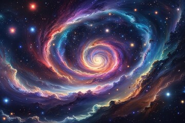 Obraz premium Vibrant Cardinal Void Teeming with Colorful Stars Galaxies and Nebulae