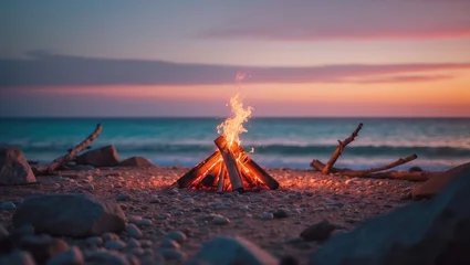 Gardinen Beach bonfire at a tranquil sunset © Giovanni