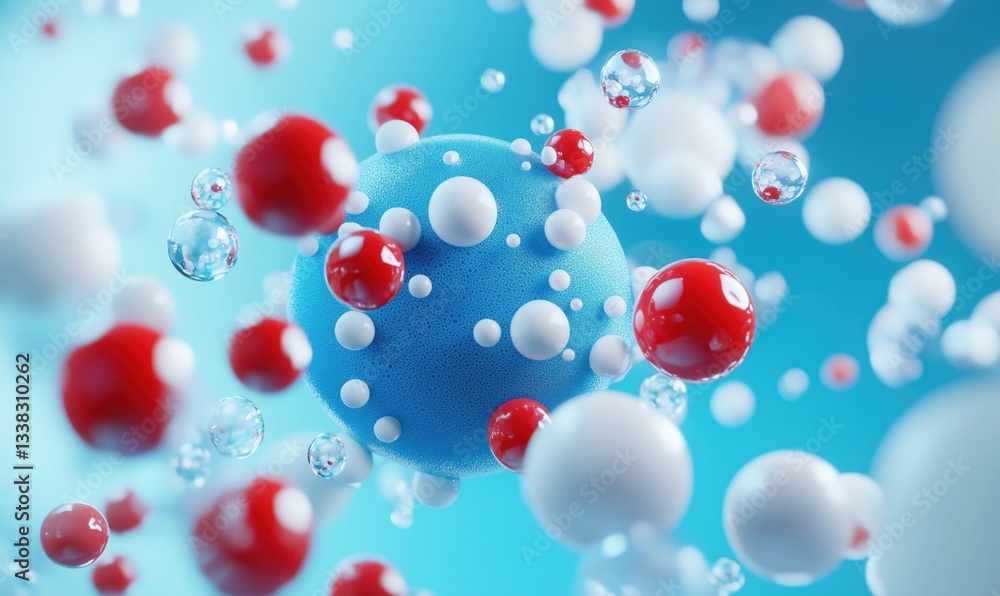 Poster molecular structure representation with colorful atoms and molecules in 3d