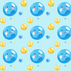 pattern of blue air bubbles with eyes and a smile
