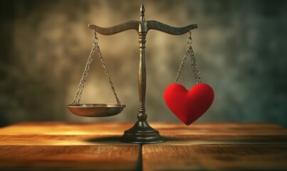 Balance between love and justice represented by heart and scale