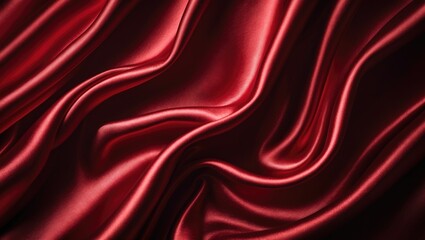 Obraz premium Red silk satin. Curtain. Luxurious backdrop for design. Gentle folds. Glossy smooth flowing fabric. Wavy.
