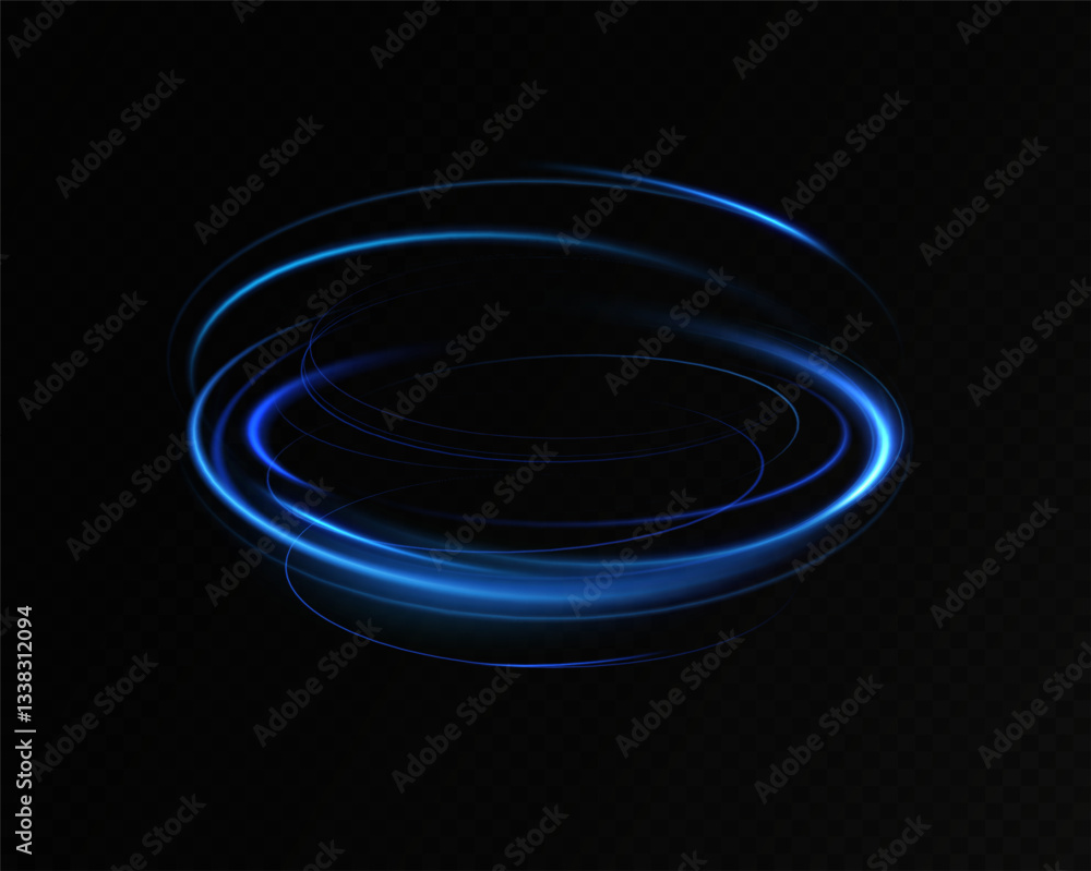 Poster Neon lines of blue speed. Dynamic traces of light movement. Light wave of the trace, line of the trace. Futuristic neon light lines. Light movement effect.