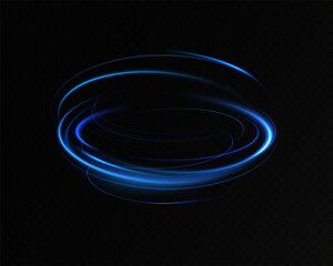 Neon lines of blue speed. Dynamic traces of light movement. Light wave of the trace, line of the trace. Futuristic neon light lines. Light movement effect.