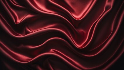 Obraz premium Dark red silk satin backdrop. Radiant folds on glossy fabric. Opulent background with vacant space for design. Aerial view web banner.
