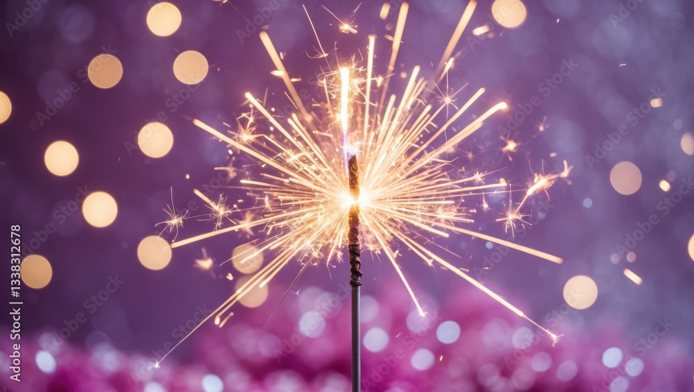 Poster sparkling sparklers displayed against a pink bokeh background, creating a glittery holiday mood.