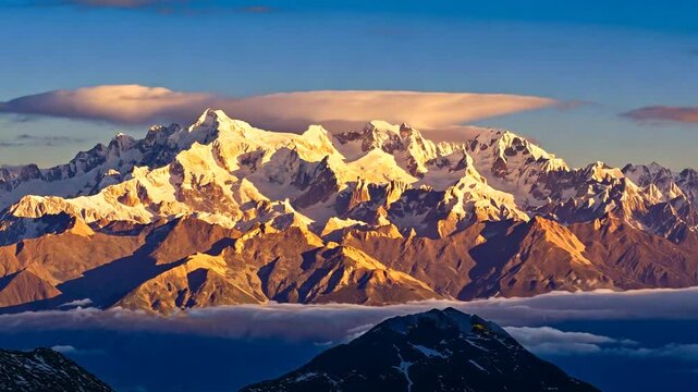 Aerial view of snow capped mountains, backward flying drone shot