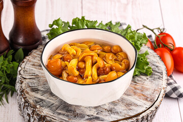 Marinated honey mushroom in the bowl