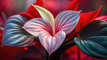 Obraz premium Anthurium flower showcased beautifully at the center against a background. Vertical image.