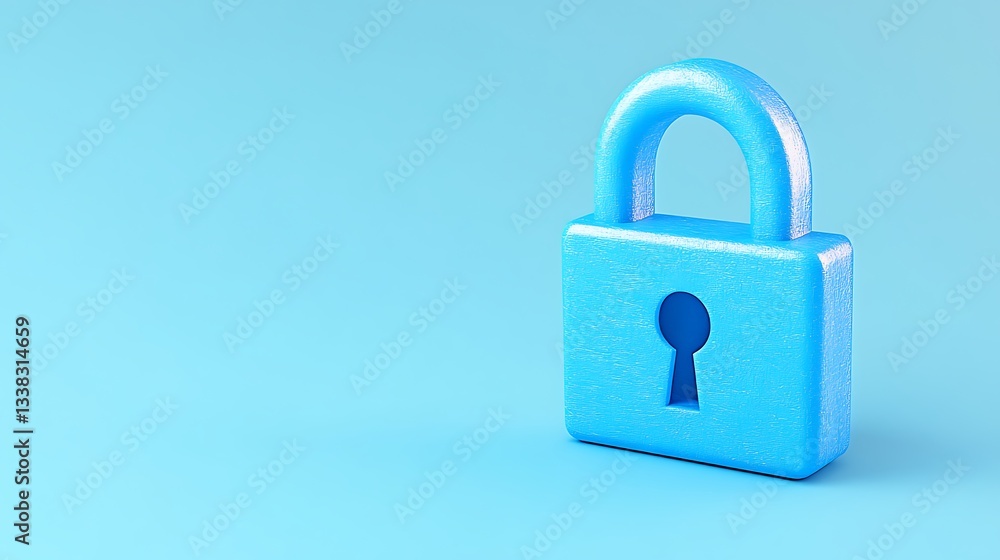 Poster blue lock with keyhole on a soft blue background symbolizing security and protection in digital worl