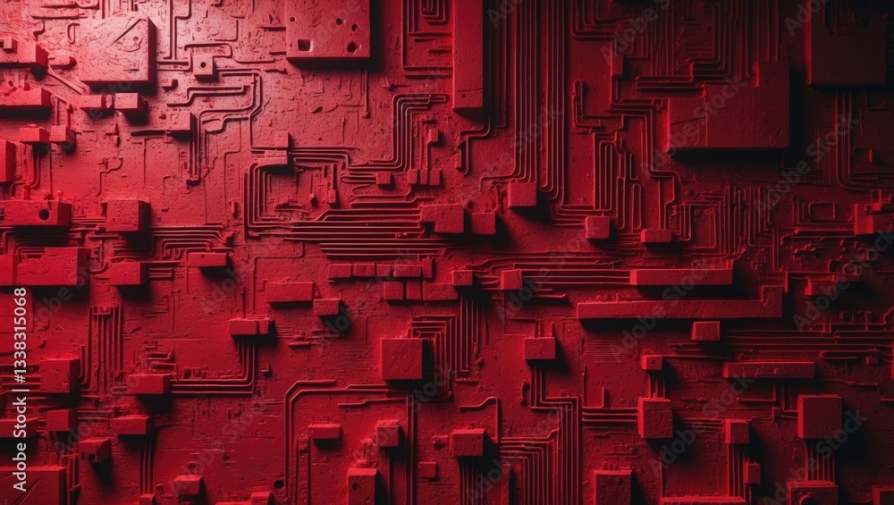 Poster red patterned concrete wall texture. technological background.