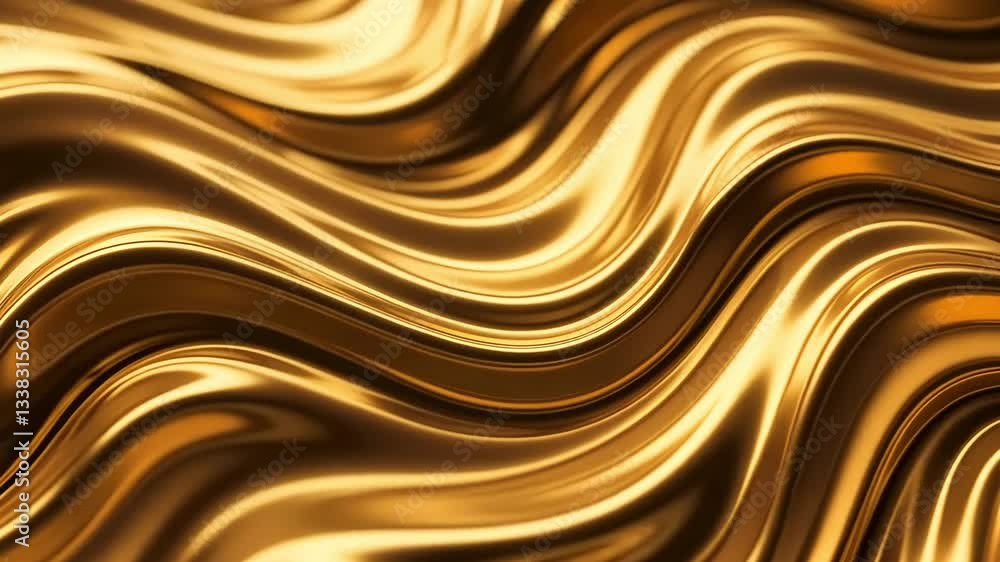 Poster Golden wavy abstract background with smooth flowing lines and shiny reflections creating a luxurious look