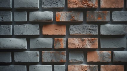 Detail of a wall featuring modern bricks, artificially textured, in various colors.