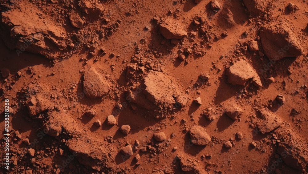 Aufkleber dry soil texture and background. abstract terrain. natural abstraction. clay. ocher. red sands.