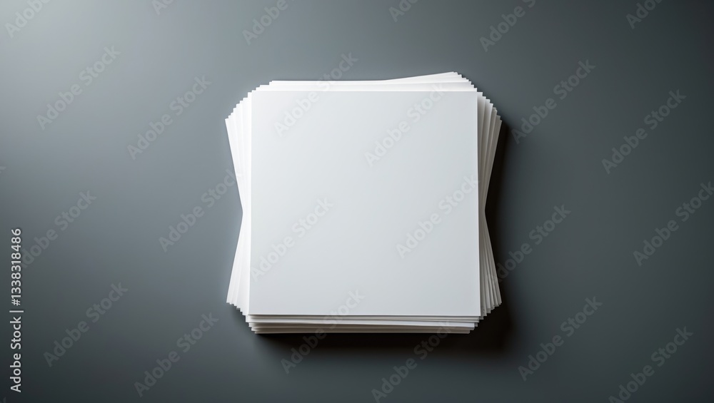 Poster stack of blank sheets of paper for brochure on top of a background, viewed from above. mock-up.