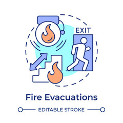 Fire evacuations multi color concept icon. Leaving area on fire immediately. Safety and emergency alert. Round shape line illustration. Abstract idea. Graphic design. Easy to use in presentation