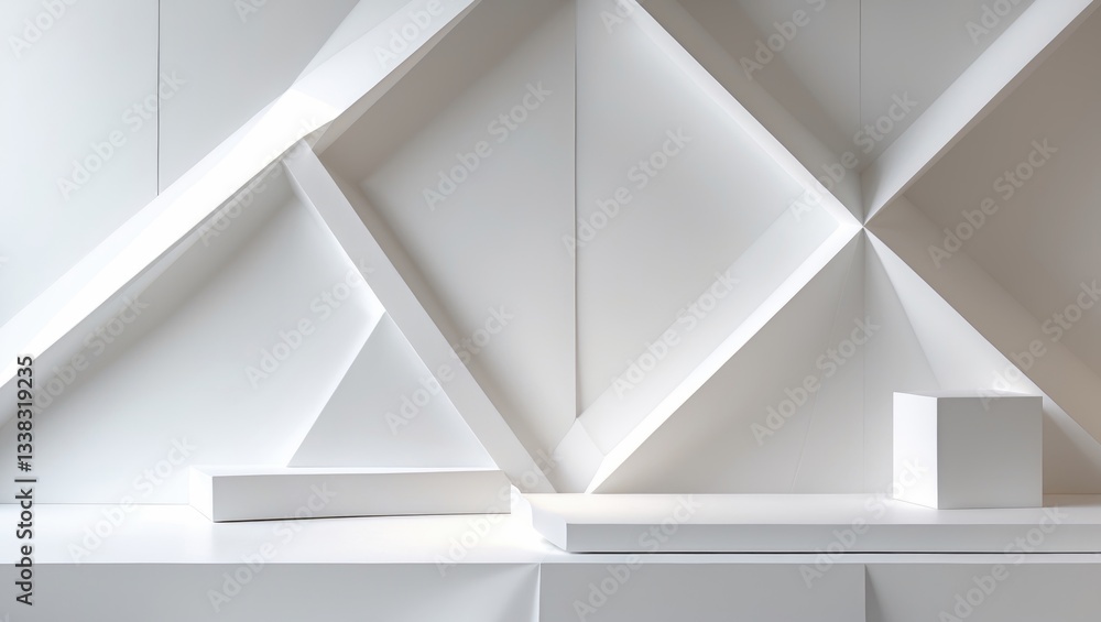 Poster soft light white abstract display in a sleek futuristic geometric style featuring simple lines and c