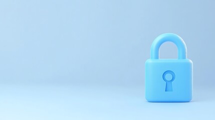 Fototapeta premium Blue padlock with keyhole on soft blue background representing security and protection concepts