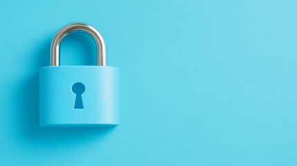Fototapeta premium Blue Padlock with Shiny Metal Shackle on Bright Blue Background Symbolizing Security and Protection