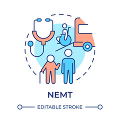 Non emergency medical transportation multi color concept icon. Assistance to elderly and disabled patients. Round shape line illustration. Abstract idea. Graphic design. Easy to use in presentation