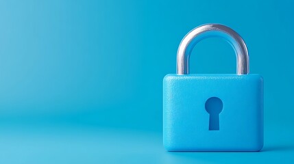 Fototapeta premium Blue padlock with silver shackle on vibrant blue background representing security and protection concept